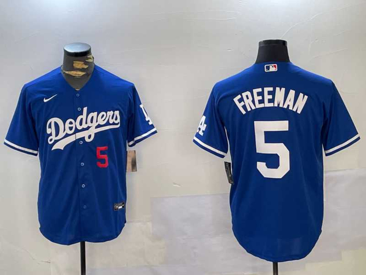 Mens Los Angeles Dodgers #5 Freddie Freeman Number Blue Cool Base Jersey